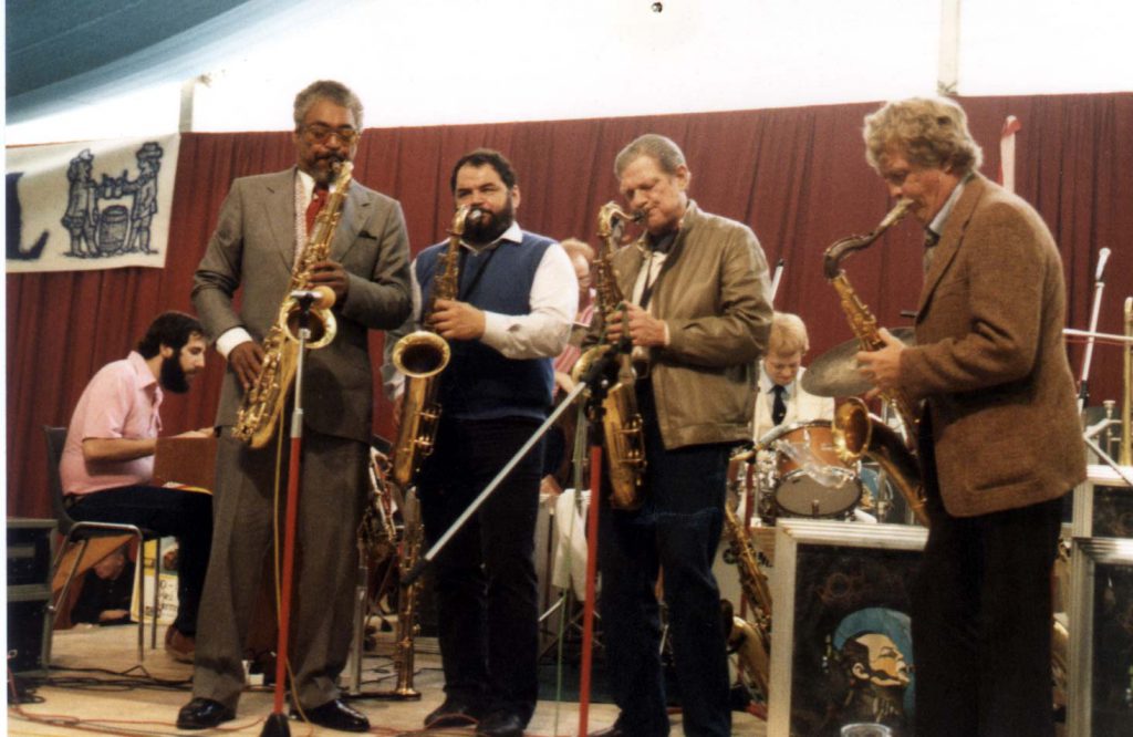 Billy Mitchell, Sal Nistico, Zoot Simms, Bill Perkins, with the Woody Herman Orchestra, 1984